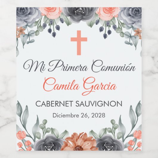 Elegante zalm gekleurd Eerste Communie in het Spaa Wijn Etiket (Enkel label)