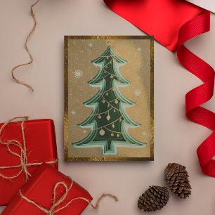 Elegante Zand Bruine Glitter Papercut Kerstboom Feestdagenkaart