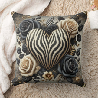 Elegante Zebra Print Hart & Rozen Kussen