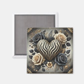 Elegante Zebra Print Hart & Rozen Magneet (Voorkant / Achterkant)