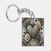 Elegante Zebra Print Hart & Rozen Sleutelhanger (Voorkant Links)
