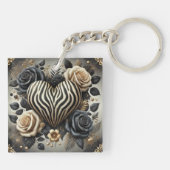 Elegante Zebra Print Hart & Rozen Sleutelhanger (Achterkant)