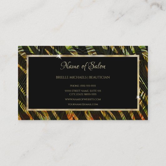 Elegante Zebra Print Pauw Veren Haarsalon Visitekaartje (Achterkant)