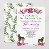 Elégante Zebra rose Floral Baby shower invitation (Devant / Derrière)