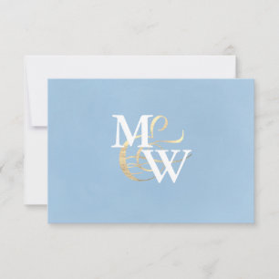 Elegante Zee Glass Dusty Blue Monogram Wedding RSVP Kaartje