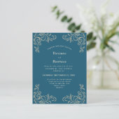 Elegante zee groen gouden scroll huwelijksuitnodig briefkaart (Staand voorkant)