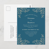 Elegante zee groen gouden scroll huwelijksuitnodig briefkaart (Voorkant / Achterkant)