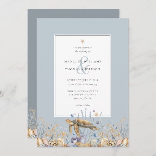 Elegante Zee Schildpad Ocean Wedding Invitation Kaart (Voorkant / Achterkant)