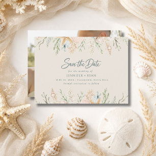 Elegante Zeehuwelijk Foto Save the Date met Schelp