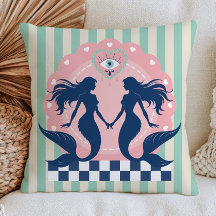Elegante zeemeerminnen op mintstrepen pastel nauti