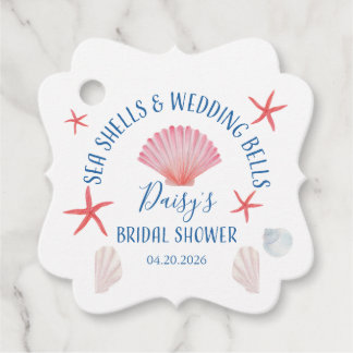 Elegante zeeschelpen & bruiloftbellen Bruidsuitnod Bedankjes Labels
