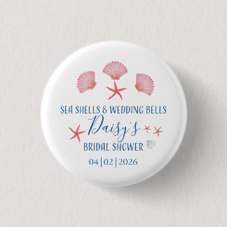 Elegante zeeschelpen & bruiloftbellen Bruidsuitnod Ronde Button 3,2 Cm