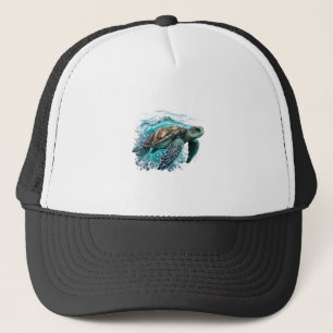 Elegante Zeeschildpad Zwemt In De Blauwe Oceaan Trucker Pet