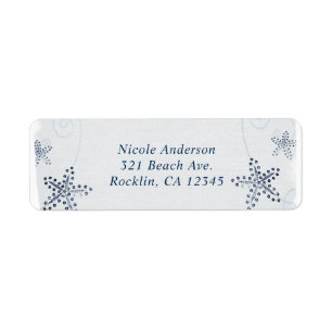 Elegante zeester en pailletten blauwe strand uitno etiket