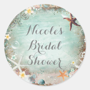 Elegante Zeester en Parels Feestfavoriet Ronde Sticker