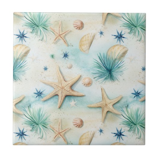 Elegante zeester - kustdecoratie, oceaan geïnspire tegeltje (Voorkant)