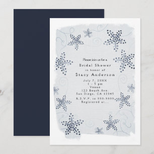 Elegante Zeester & Lovertjes Blauwe Strand Uitnodi Kaart