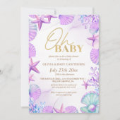 Elegante zeewaterverf goud glitters babyshower kaart (Voorkant)