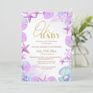 Elegante zeewaterverf goud glitters babyshower kaart