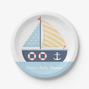 Elegante zeilboot maritieme baby shower benodigdhe papieren bordje