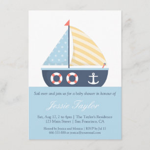 Elegante zeilboot nautische babyshower uitnodiging