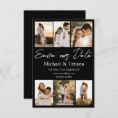 Elegante zes foto's collage wit script minimaal save the date (Voorkant / Achterkant)