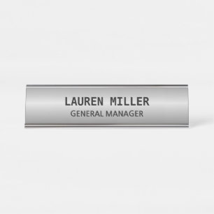 Elegante Zilver Aanpasbaar Bureau Naambordje