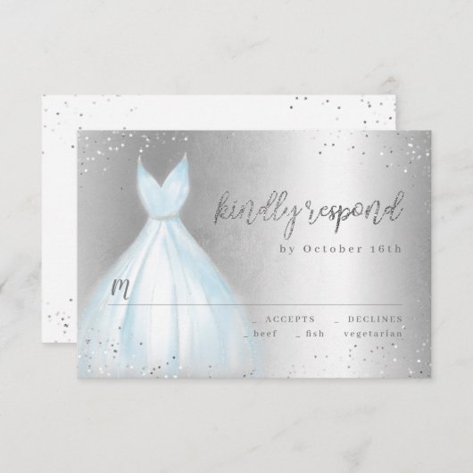 Elegante zilverblauwe jurk quinceañera RSVP (Voorkant / Achterkant)