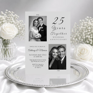Elegante Zilveren 25 Jaar Samen Huwelijksjubileum Kaart