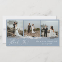 Elegante zilveren ader trouwfoto bedankje