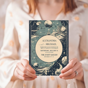 Elegante zilveren blauwe tarot bruiloft kaart