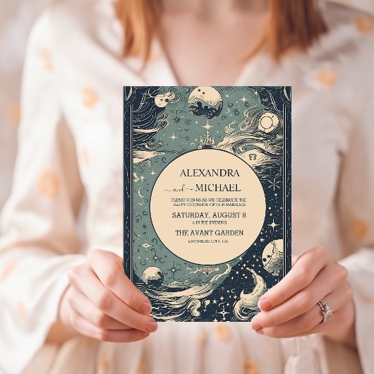 Elegante zilveren blauwe tarot bruiloft kaart