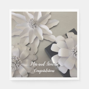 Elegante Zilveren Bloemen Felicitaties Servet