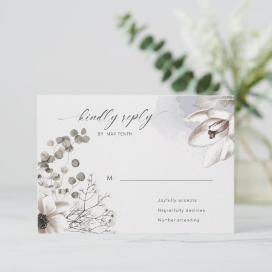 elegante zilveren blush floral RSVP Response Kaart (Staand voorkant)