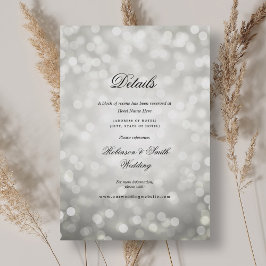 Elegante Zilveren Bokeh Lights Wedding Details Informatiekaartje
