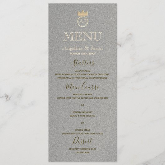 Elegante Zilveren Bruiloft Menu (Voorkant)