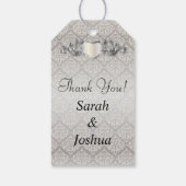 Elegante zilveren damast stijl bruiloft 1 cadeaulabel (Achterkant)