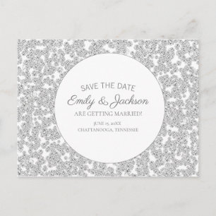 Elegante zilveren diamant glitters trouw save date briefkaart