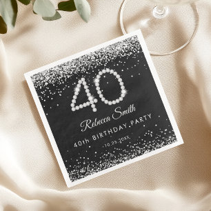 Elegante zilveren diamanten 40e verjaardagsfeest servet