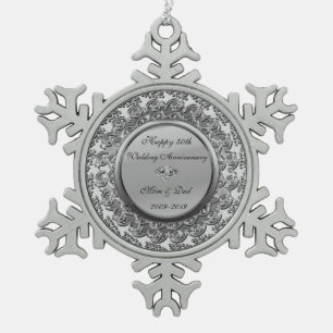 Elegante Zilveren Diamanten 50ste Huwelijksverjaar Tin Sneeuwvlok Ornament