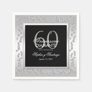 Elegante zilveren diamanten 60e huwelijksverjaarda servet