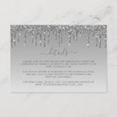 Elegante Zilveren Druppelende Glitter Wedding Deta Informatiekaartje (Voorkant)