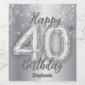 Elegante zilveren edelsteen 40e verjaardag wijn etiket (Enkel label)