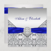 Elegante zilveren en koninklijke blauwe bruiloft u kaart (Voorkant / Achterkant)
