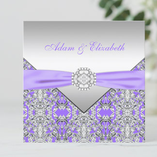 Elegante zilveren en lavendel paarse kant trouw kaart