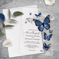 Elegante zilveren en marine blauwe vlinder bruilof