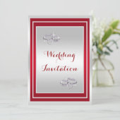 Elegante zilveren en rode, diamanten trouwringen T Kaart (Staand voorkant)