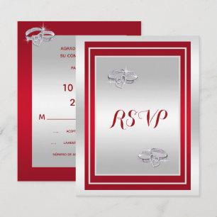 Elegante Zilveren En Rode Trouwringen RSVP Kaartje