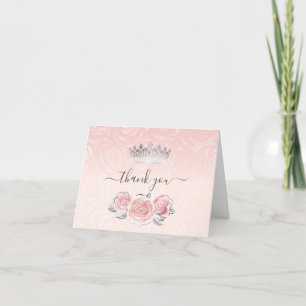Elegante Zilveren en Roze Rozen Aquarel Vouwkaart Bedankkaart