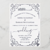 Elegante zilveren en witte moslim bruiloft folie uitnodiging (Voorkant)